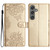 Samsung Galaxy S25+ 5G Cherry Blossom Butterfly Skin Feel Embossed PU Phone Case - Gold