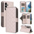 Samsung Galaxy S25+ 5G Crossbody Rhombic Zipper Tower Buckle Leather Phone Case with Lanyard - Beige