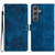 Samsung Galaxy S25 5G Cherry Blossom Butterfly Skin Feel Embossed PU Phone Case - Blue