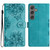 Samsung Galaxy S25 5G Cherry Blossom Butterfly Skin Feel Embossed PU Phone Case - Green