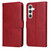 Samsung Galaxy S25 5G Classic Calf Texture Flip Leather Phone Case - Red