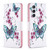 Samsung Galaxy S25 5G Colored Drawing Pattern Leather Phone Case - Flowers Butterfly