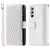 Samsung Galaxy S25 5G Grid Texture Zipper Leather Phone Case with Lanyard - White
