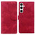 Samsung Galaxy S25 5G Lace Floral Embossed Magnetic Buckle PU Phone Case With Wrist Strap - Red