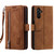 Samsung Galaxy S25 5G Nine Card Zipper Bag Leather Phone Case with Lanyard - Brown