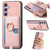 Samsung Galaxy S25 5G Retro Cross Leather Ring Side Insert Card Bag MagSafe Phone Case - Pink