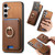 Samsung Galaxy S25 5G Retro Cross Leather Ring Vertical Insert Card Bag MagSafe Phone Case - Brown