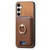 Samsung Galaxy S25 5G Retro Cross Leather Ring Vertical Insert Card Bag MagSafe Phone Case - Brown