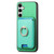 Samsung Galaxy S25 5G Retro Cross Leather Ring Vertical Insert Card Bag MagSafe Phone Case - Green