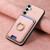 Samsung Galaxy S25 5G Retro Cross Leather Ring Vertical Insert Card Bag MagSafe Phone Case - Pink