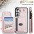 Samsung Galaxy S25 5G Rhombic Dual Buckle Card Slots Phone Case with Lanyard - Rose Gold
