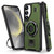 Samsung Galaxy S25 5G Ring Holder Carbon Fiber PC Hybrid TPU Phone Case - Army Green