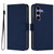 Samsung Galaxy S25 5G Skin Feel Solid Color Leather Phone Case with Lanyard - Navy Blue
