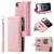 iPhone 16e Grid Texture Zipper Leather Phone Case with Lanyard - Rose Gold