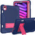 iPad mini 7 (2024) / mini 6 (2021) Contrast Color Robot Shockproof Silicone + PC Tablet Case - Navy Blue Rose
