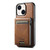 iPhone 14 Suteni H19 Oil Wax 2-in-1 MagSafe Removable Card Box Back Phone Case - Brown