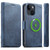 iPhone 14 Suteni J07 Multi-functional Horizontal MagSafe Denim Leather Phone Case - Blue