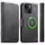 iPhone 15 Suteni J07 Multi-functional Horizontal MagSafe Denim Leather Phone Case - Black