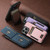 iPhone 16 Suteni H03 Litchi Leather Card Bag Stand Back Phone Case - Black