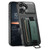 iPhone 16 Suteni H13 Card Wallet Wrist Strap Holder PU Phone Case - Black