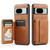 Google Pixel 7 Fierre Shann Oil Wax Cow Leather Card Holder Back Phone Case - Brown