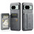 Google Pixel 8a Fierre Shann Oil Wax Cow Leather Card Holder Back Phone Case - Grey
