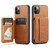 iPhone 11 Pro Fierre Shann Oil Wax Cow Leather Card Holder Back Phone Case - Brown