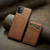 iPhone 11 Pro Max Fierre Shann Cowhide Vertical Flip Magnetic Card Holder Phone Case - Brown