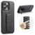 iPhone 14 Pro Fierre Shann Oil Wax Cow Leather Holder Back Phone Case - Black