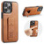 iPhone 14 Pro Fierre Shann Oil Wax Cow Leather Holder Back Phone Case - Brown