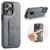 iPhone 14 Pro Max Fierre Shann Oil Wax Cow Leather Holder Back Phone Case - Grey