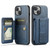 iPhone 15 Fierre Shann Oil Wax Cow Leather Card Holder Back Phone Case - Blue