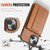 iPhone 15 Fierre Shann Oil Wax Cow Leather Card Holder Back Phone Case - Brown