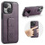 iPhone 15 Fierre Shann Oil Wax Cow Leather Holder Back Phone Case - Purple