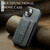 iPhone 15 Plus Fierre Shann Oil Wax Cow Leather Card Holder Back Phone Case - Grey