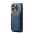 iPhone 15 Pro Fierre Shann Cowhide Vertical Flip Magnetic Card Holder Phone Case - Blue