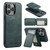iPhone 15 Pro Fierre Shann Cowhide Vertical Flip Magnetic Card Holder Phone Case - Green