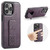 iPhone 15 Pro Max Fierre Shann Oil Wax Cow Leather Holder Back Phone Case - Purple