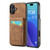 iPhone 16 Fierre Shann Crazy Horse Card Holder Back Cover PU Phone Case - Brown