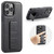 iPhone 16 Pro Fierre Shann Oil Wax Cow Leather Holder Back Phone Case - Black