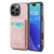 iPhone 16 Pro Max Fierre Shann Crazy Horse Card Holder Back Cover PU Phone Case - Pink