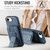 iPhone 16e Fierre Shann Oil Wax Cow Leather Card Holder Back Phone Case - Blue