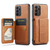Samsung Galaxy A23 5G Fierre Shann Oil Wax Cow Leather Card Holder Back Phone Case - Brown