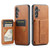 Samsung Galaxy A54 5G Fierre Shann Oil Wax Cow Leather Card Holder Back Phone Case - Brown