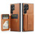 Samsung Galaxy S22 Ultra 5G Fierre Shann Oil Wax Cow Leather Card Holder Back Phone Case - Brown