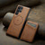 Samsung Galaxy S23 Ultra 5G Fierre Shann Cowhide Vertical Flip Magnetic Card Holder Phone Case - Brown