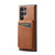 Samsung Galaxy S23 Ultra 5G Fierre Shann Cowhide Vertical Flip Magnetic Card Holder Phone Case - Brown