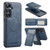 Samsung Galaxy S24+ 5G Fierre Shann Cowhide Vertical Flip Magnetic Card Holder Phone Case - Blue