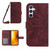 Samsung Galaxy A36 5G Skin Feel Sun Flower Embossed Flip Leather Phone Case with Lanyard - Wine Red