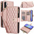 Samsung Galaxy A36 5G YM016 Rhombic Zipper Card Wallet Leather Phone Case with Lanyard - Rose Gold